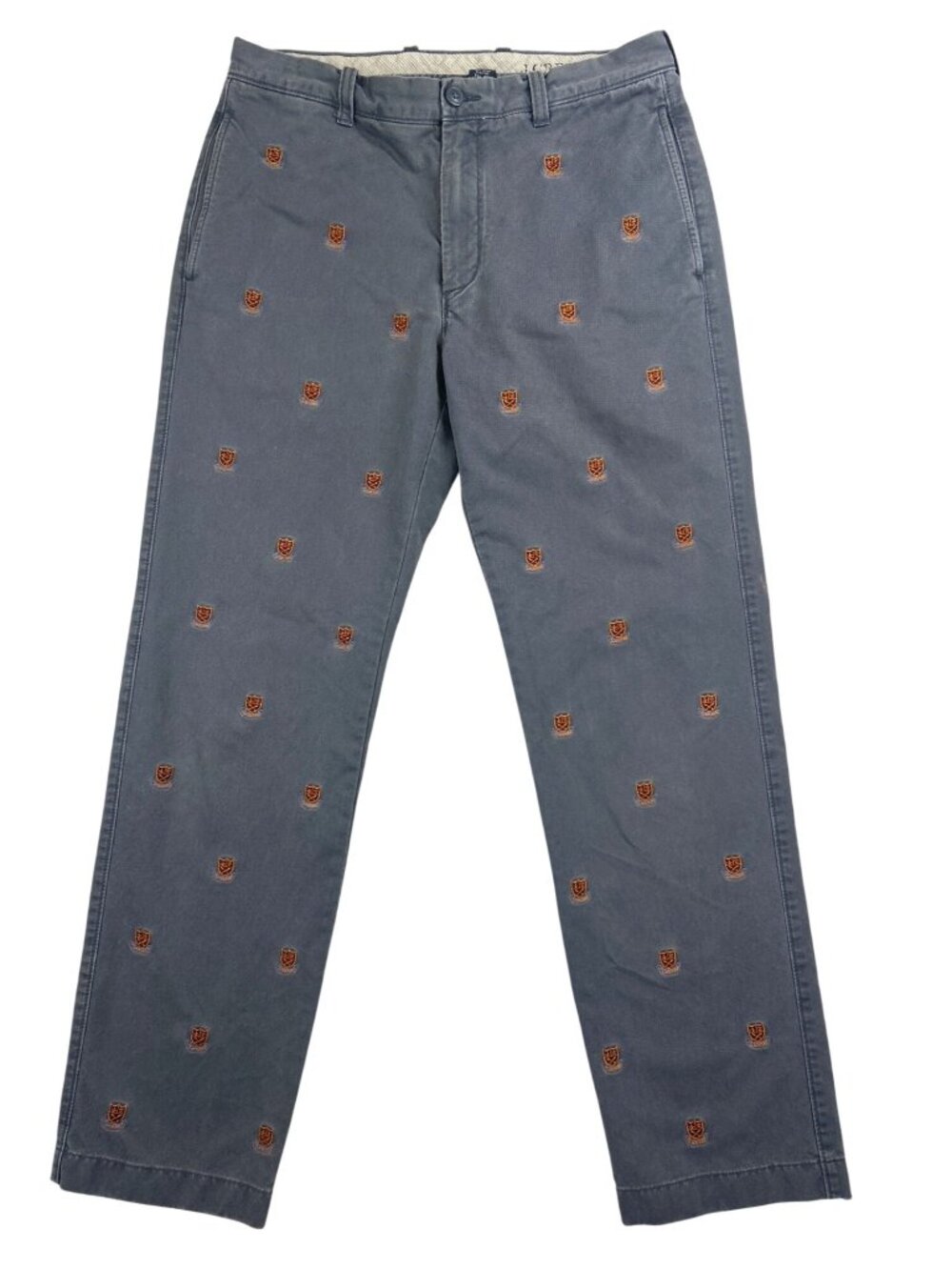 J.Crew Sz 32X32 Broken-In Classic Fit Chino Pants Gray Embroidered Crest Preppy